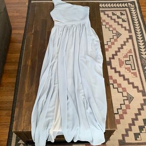 Lulu’s dusty blue one-shoulder pleated maxi dress (XS)